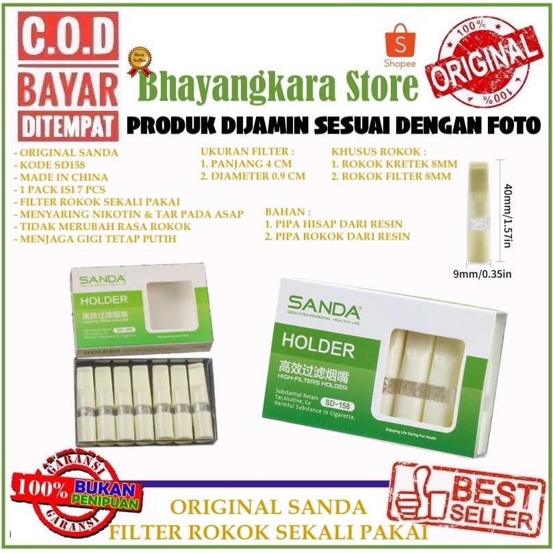 IMPOR SANDA SD158 PIPA FILTER SARINGAN ASAP SEKALI PAKAI KHUSUS UKURAN 8MM ISI 7 PCS