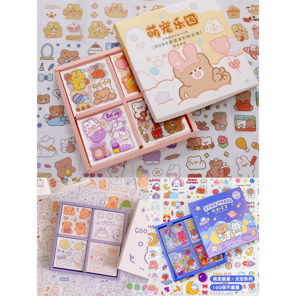 Sticker waterproof anti air motif kartun lucu BOBO beruang luar angkasa bear 50/100 lembar Sticker aesthetic 100pcs Sticker Journaling