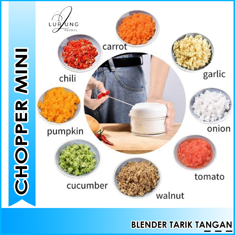 Blender Mini Bumbu Mini Chopper Portable Manual Tarik Tangan Alat Coper Pemotong Sayur Dan Buah Kecil