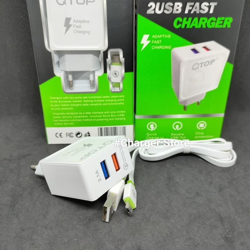 Charger Qtop Fast Charging 2USB 4.5A Micro USB Qualcomm Quick Charger 3.0