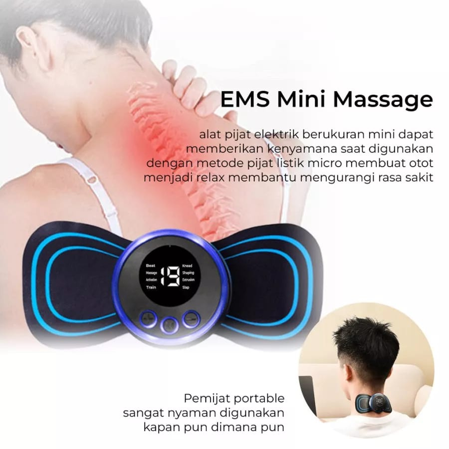 (COD)EMS Elektrik Pemijat Leher Mini Servikal Punggung Otot Pengurang Rasa Sakit Patch Portabel Massage Stimulator Pemijat Pinggang Portabe