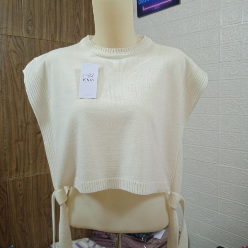 Rompi rajut krop outer tali samping/vest knit croptop polos