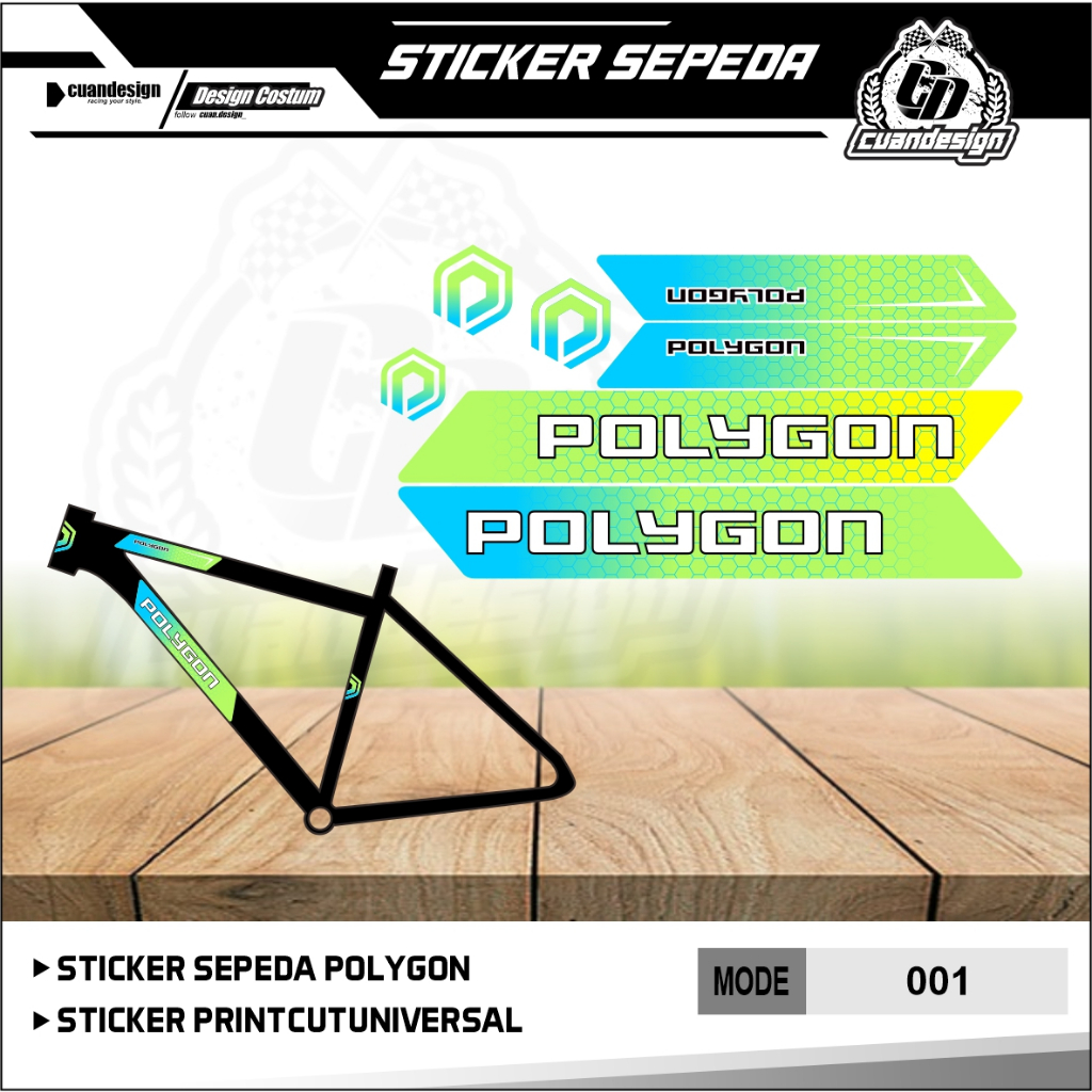 STICKER DECAL SEPEDA MOTIF POLYGON WARNA BLUE HIJAU STABILO RED RED BLUE SILVER YELLOW DLL
