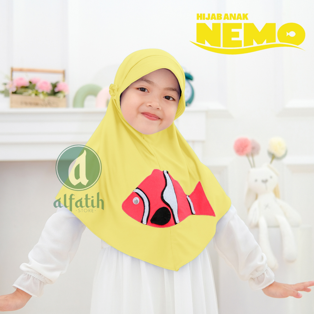 ALFATIH STORE / Hijab Anak Nemo Jersey / variasi Karakter Ikan Nemo / Jilbab anak murah