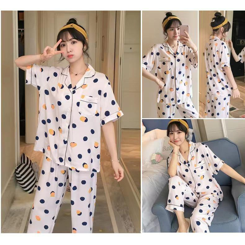 LEXJAKARTA B23 - BAJU TIDUR PIYAMA SET KEMEJA CP LENGAN PENDEK CELANA PANJANG IMPORT PIYAMA KEMEJA BAJU TIDUR WANITA