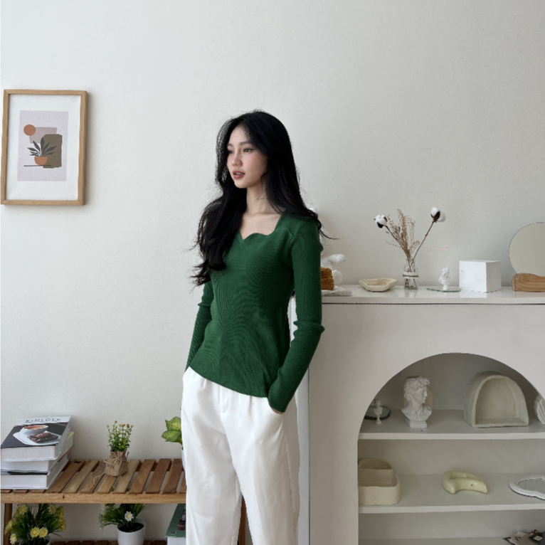 Hazel Top - Blouse Korean Wanita - Atasan Rajut - Long Sleeve Top