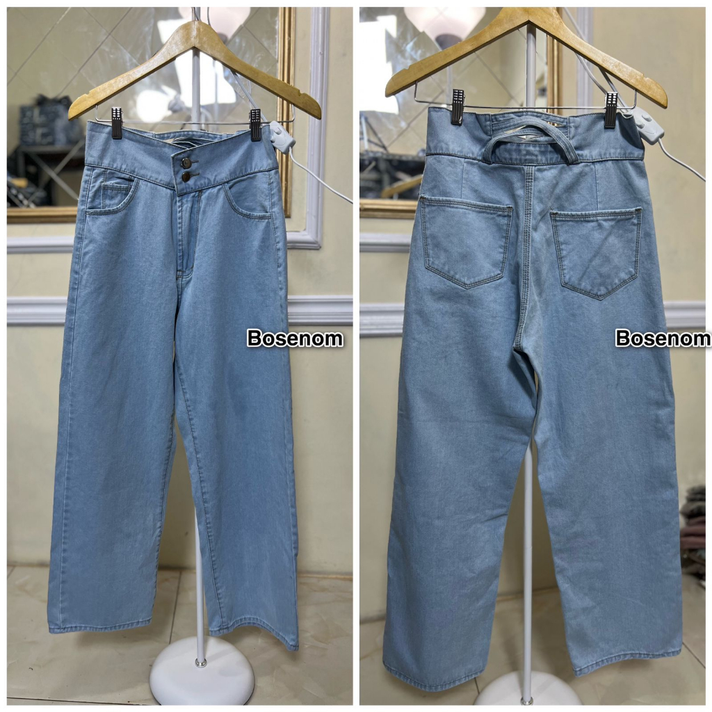 BOSENOM- CELANA KULOT JEANS HIGHWAIST VARIASI 2 KANCING PINGGANG SILANG KULOT LOOSE CROSSBAC CELANA KULOT POLOS SANTAI NYAMANK