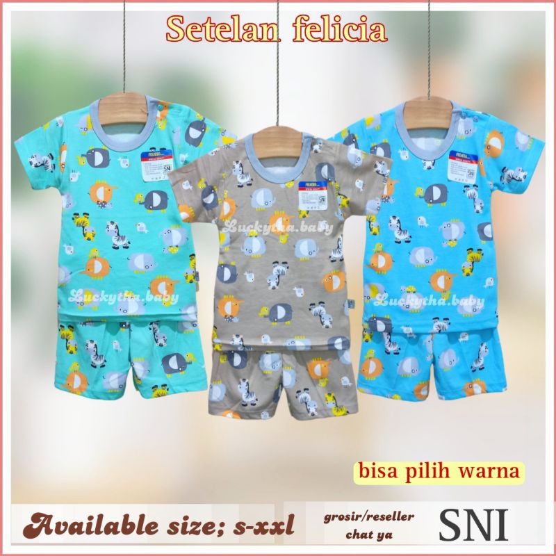 felicia setelan  pendek bayi motif zebra size m.l.xl bahan cotton / setelan pendek Felicia terbaru/ baju pendek  + celana pendek baby felicia