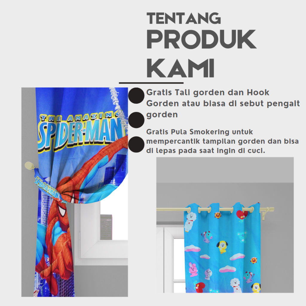 Gorden Jendela Gorden Anak anak karakter size L120cm X T225cm Free Tali&amp;hook