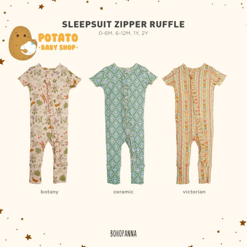 Bohopanna Short Sleepsuit Zipper Ruffle Print - Sleepsuit Boho Baby