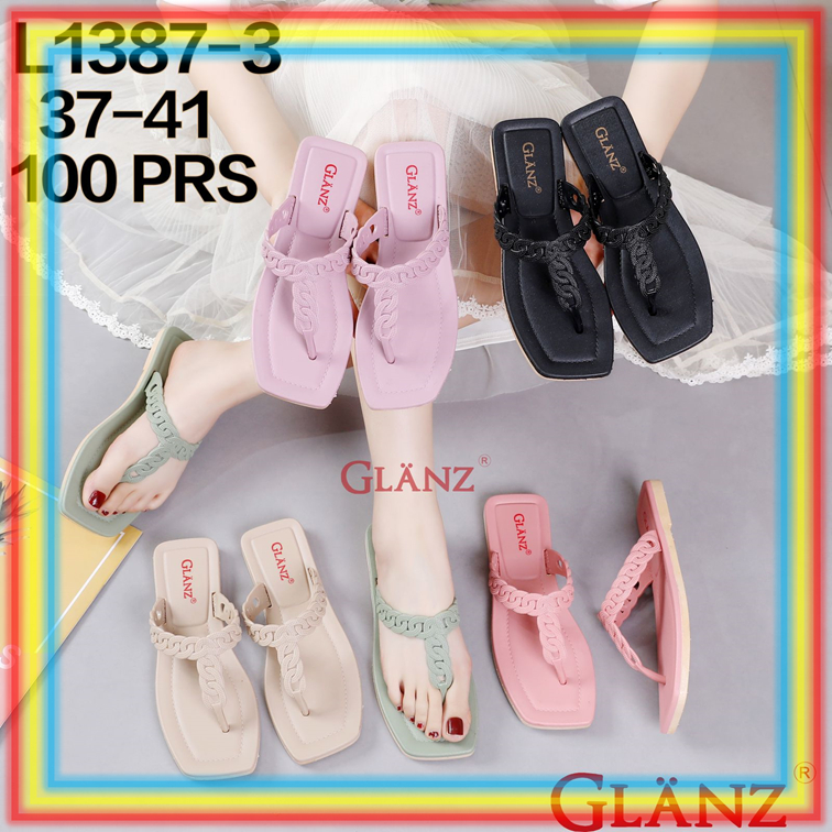 L1387-3 Sandal Jepit Kepang Wanita Glanzton Sendal Cewek Birken Kerut Jelly Karet Lentur