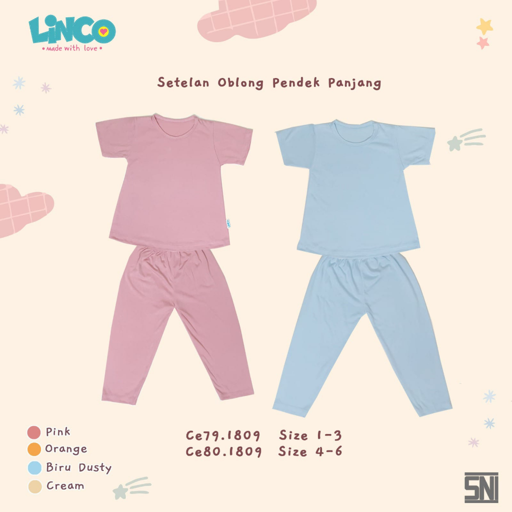 Linco Setelan Pendek Panjang Motif / Polos Anak Wanita 1-3 tahun Per 2 PCS