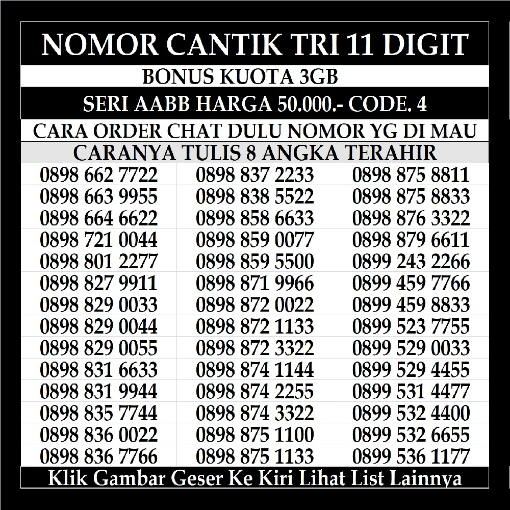 Nomor Cantik Tri 11 Dan 12 Digit 4G LTE Kartu Perdana Prabayar Nomer Three Reguler