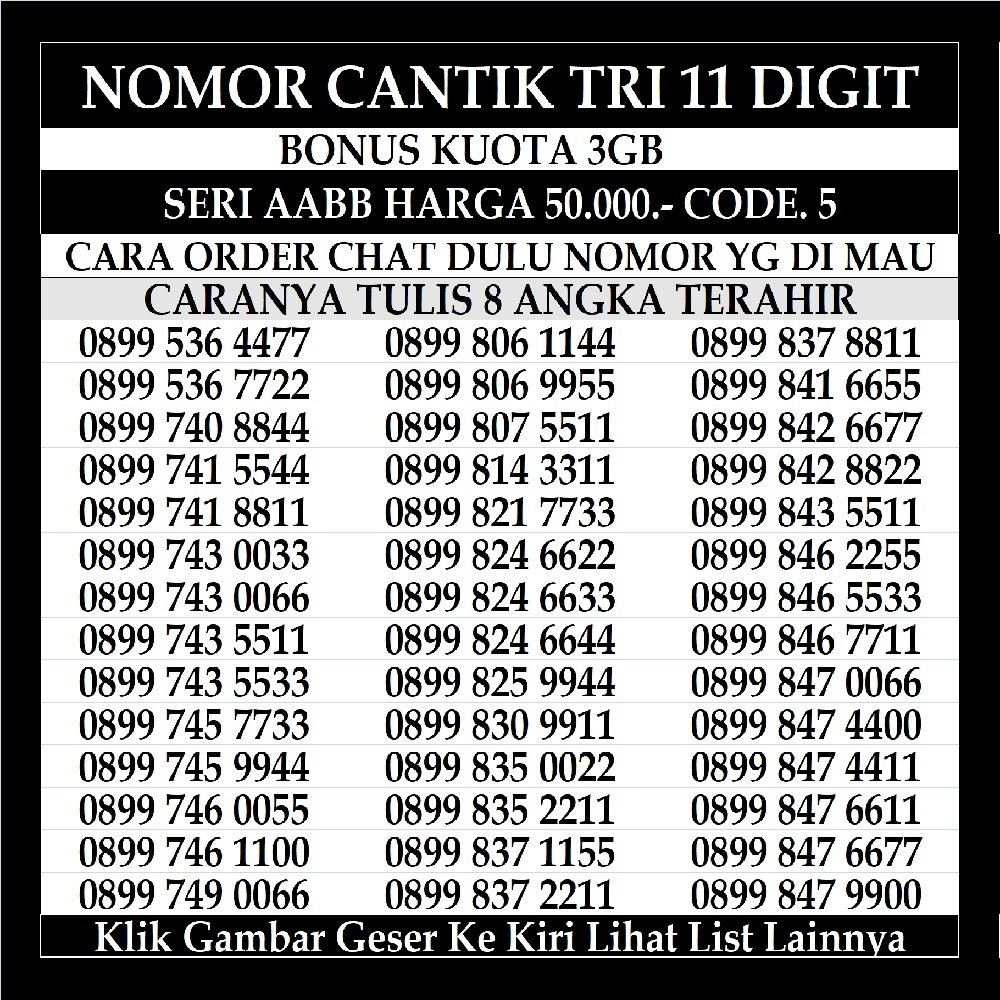 Nomor Cantik Tri 11 Dan 12 Digit 4G LTE Kartu Perdana Prabayar Nomer Three Reguler