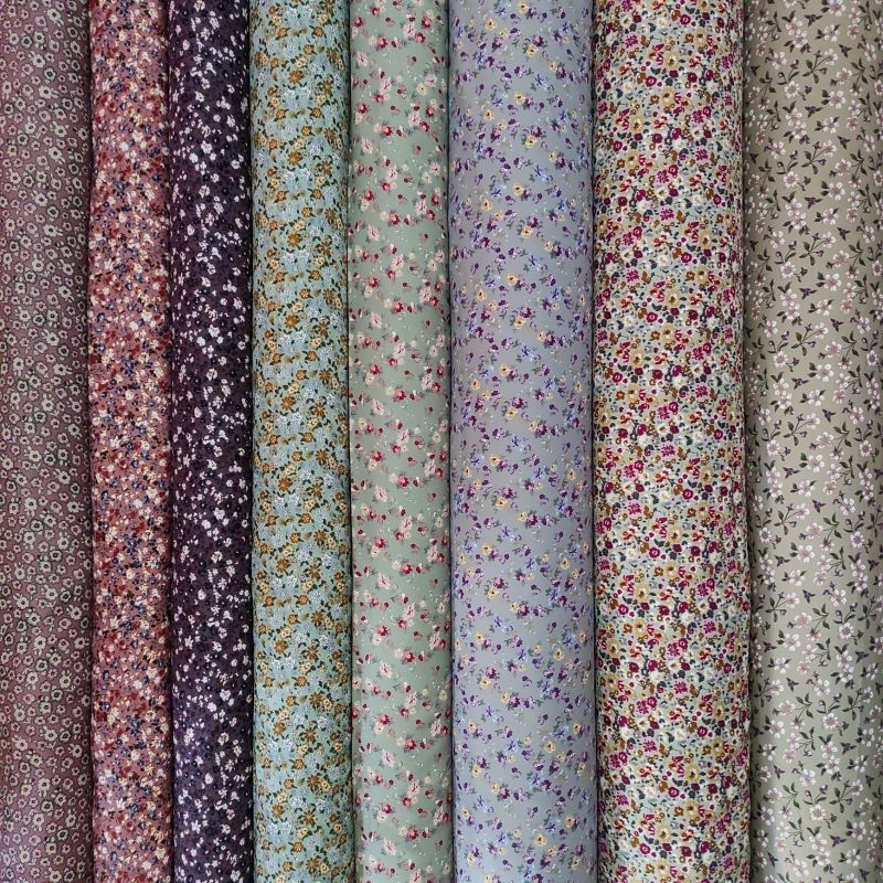 ( New Motif ) Kain shakila syakila twill strech motif bunga (0.5m)