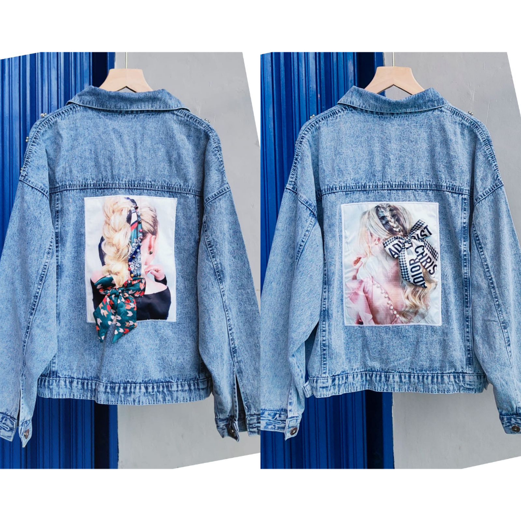 Jaket Jeans oversize Wanita model crop premium