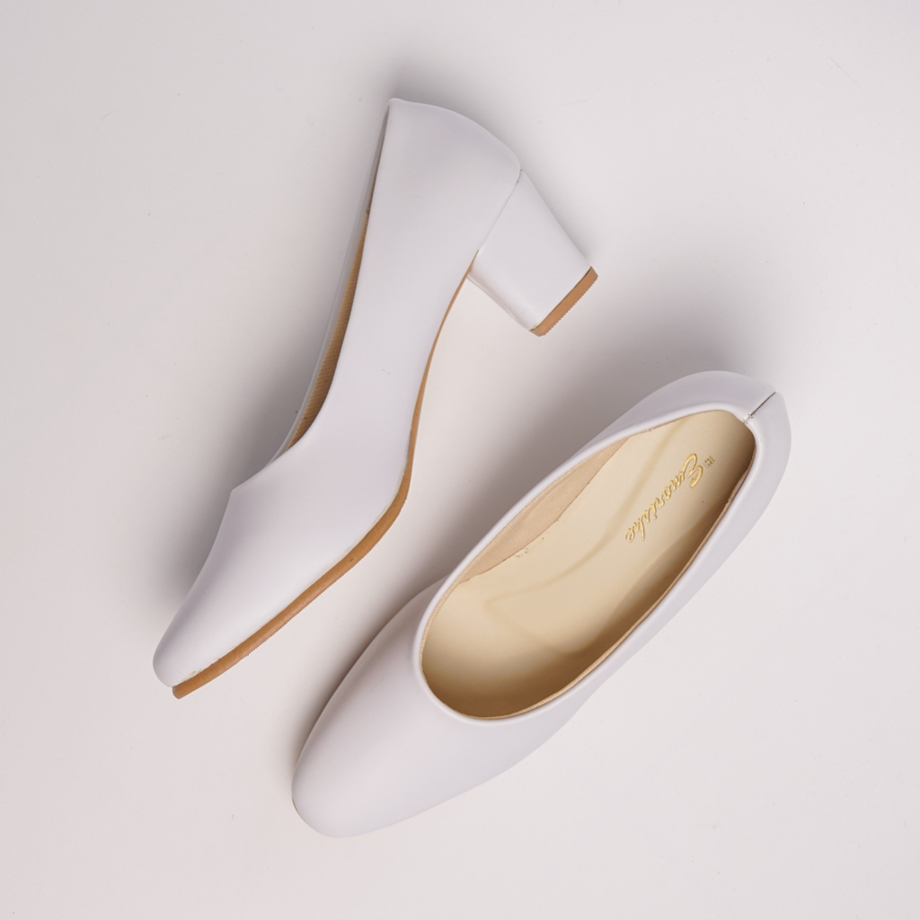 Emorishe - Sepatu Kantor Wanita Sepatu Hak 5 Cm Big Size Jumbo Putih Doff