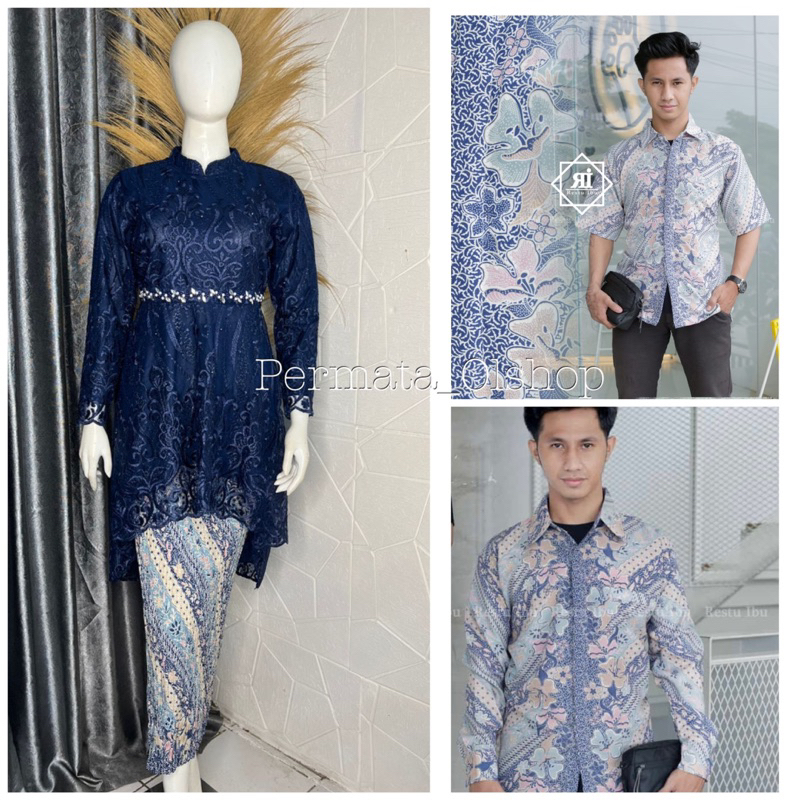 Permata Olshop / Couple Kebaya Aurora Zahra / Baju Couple Lamaran / Couple Kebaya dan Kemeja Batik / Couple Kebaya Lesty