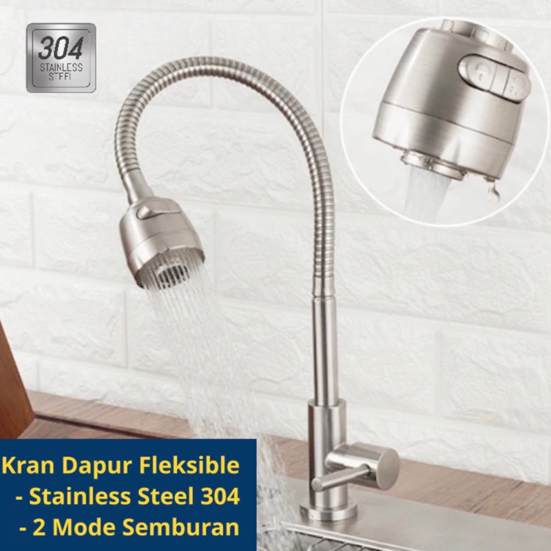 SP 1775 Kran Air Dapur Kran Angsa Fleksible Bak Cuci Meja Bcp Sink Flexible SUS304 2 Mode Semburan