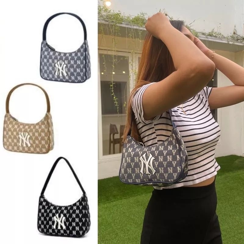 [100% ORIGINAL] TAS BAHU MLB NY JACQUARD HOBO BAG MONOGRAM FREE BOX & PAPERBAG MLB