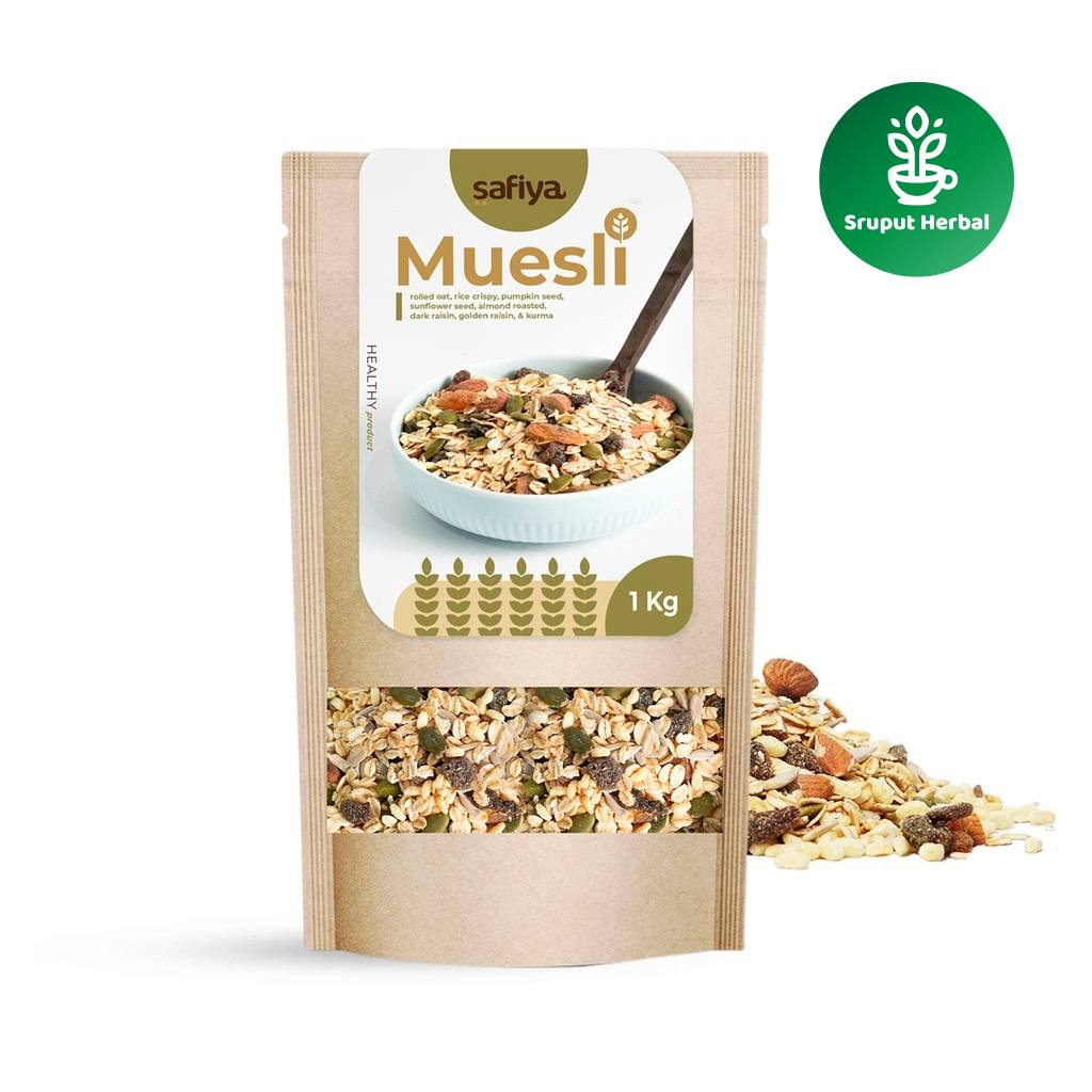 Muesli Safiya 1kg dan 500 gr - Sereal Makanan Ringan- Oat Makanan Untuk Sarapan Sruput Herbal