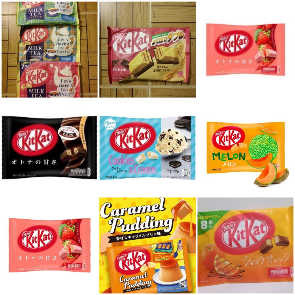 [SALE] Kitkat LIMITED EDITION JAPAN [FREE packing DUS ] - Chocolate Orange/Caramel Puding / Melon / Dark chocolate / Strawberry / Cookies and cream / Milk Tea / Yokubari Double Whole Wheat - exp 2024