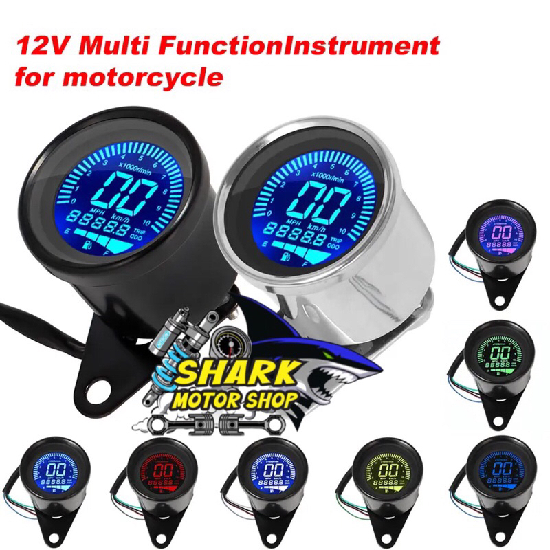 Speedometer Digital Universal untuk Motor dengan Kabel Sling 7 Warna LED Tachometer RPM Indikator Be
