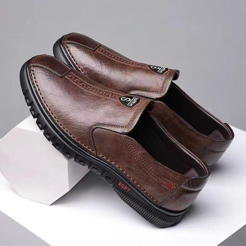 PASTI DISKON Leedoo Sepatu Pantofel Pria PU Leather Sneakers Pria Kasual Fashion Formal Shoes MC413 Cokelat