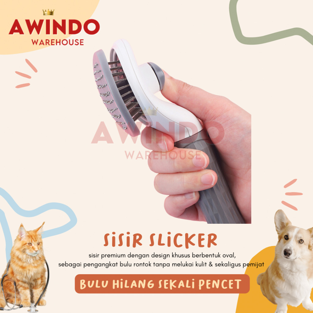 SISIR SLICKER MOTIF 13 - Sisir Pencet Premium Bulu Rambut Rontok Hewan Kucing Anjing Kelinci Pet Hair Brush Grooming