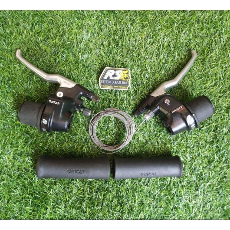 Shifter 3 x 7 speed Suntour + handgrip ori japan sepeda MTB seli model Gas Vintage federal