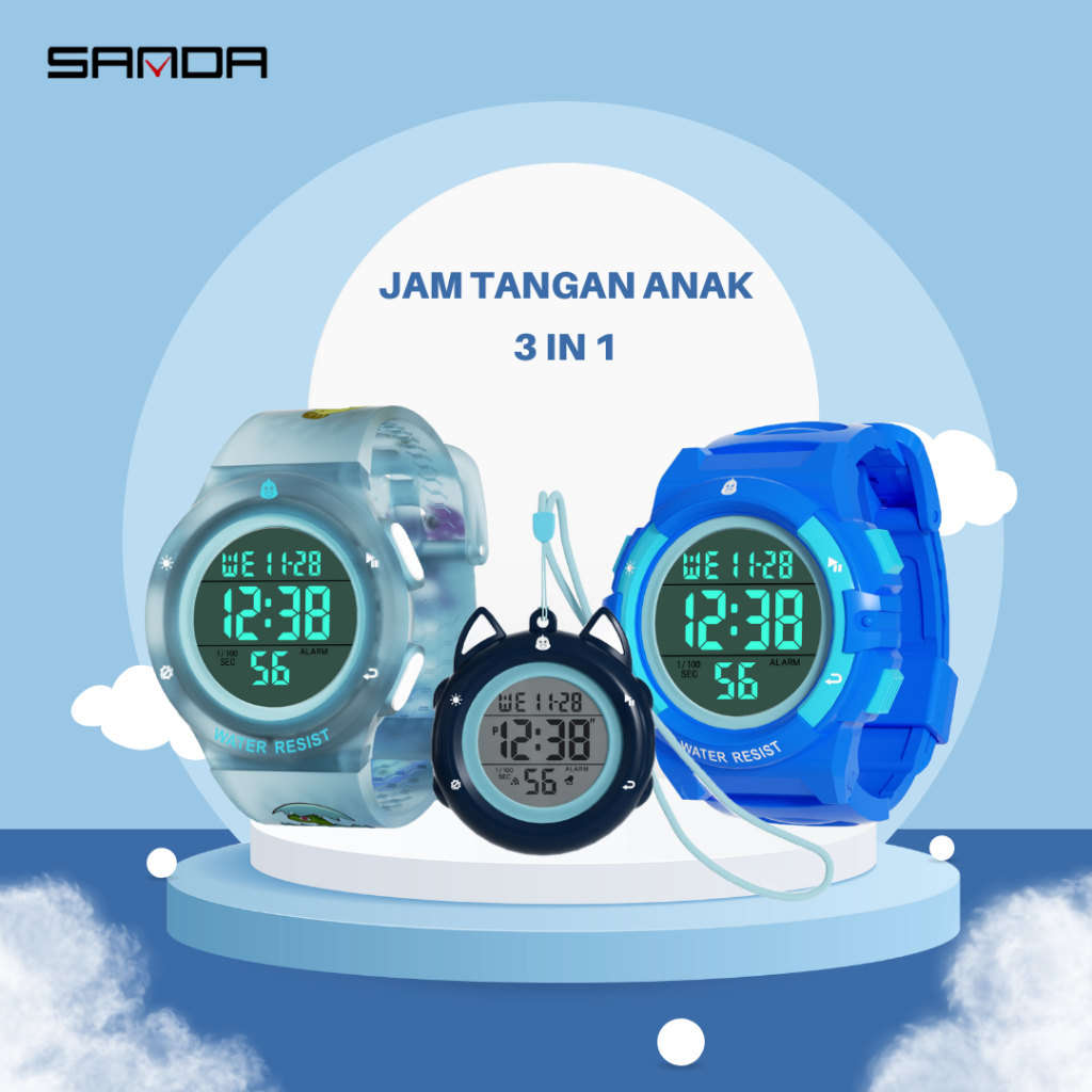SANDA 1889 Jam Tangan Anak Digital 3 in 1 Anak Sekolah Sport Watch Anti Air 5ATM WATCHKITE WKOS
