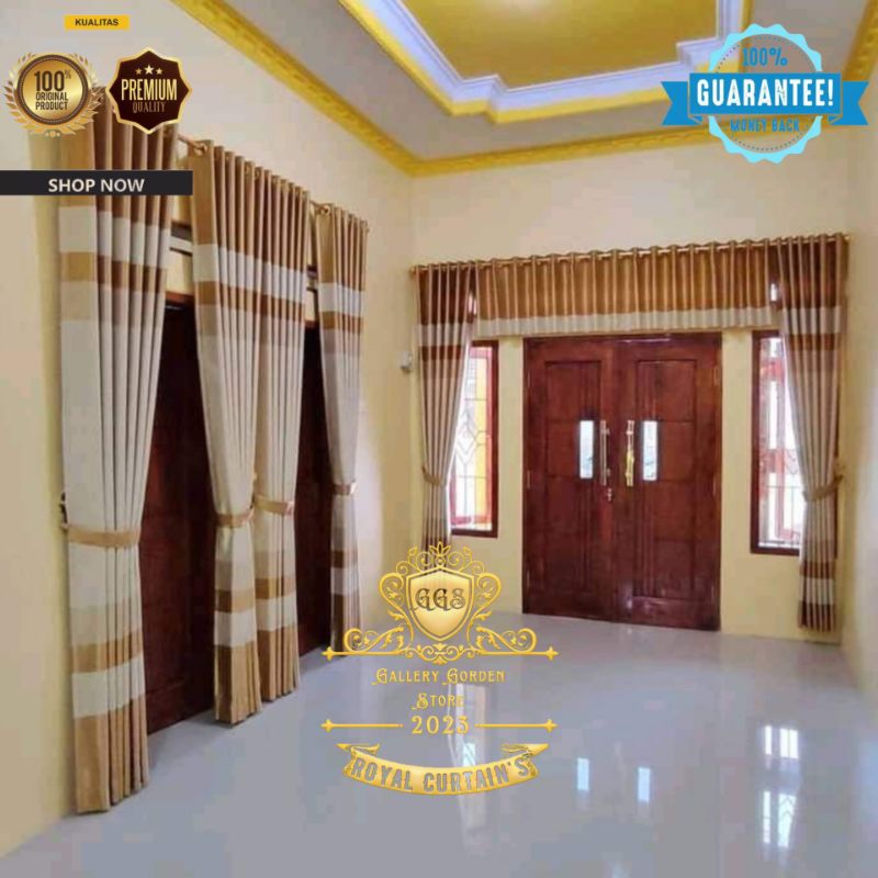 Gorden 1 Set Komplit Motif Polos Embos 3D Gordeng Ruang Tamu Gordyn Pintu Full Poni Loster Horden