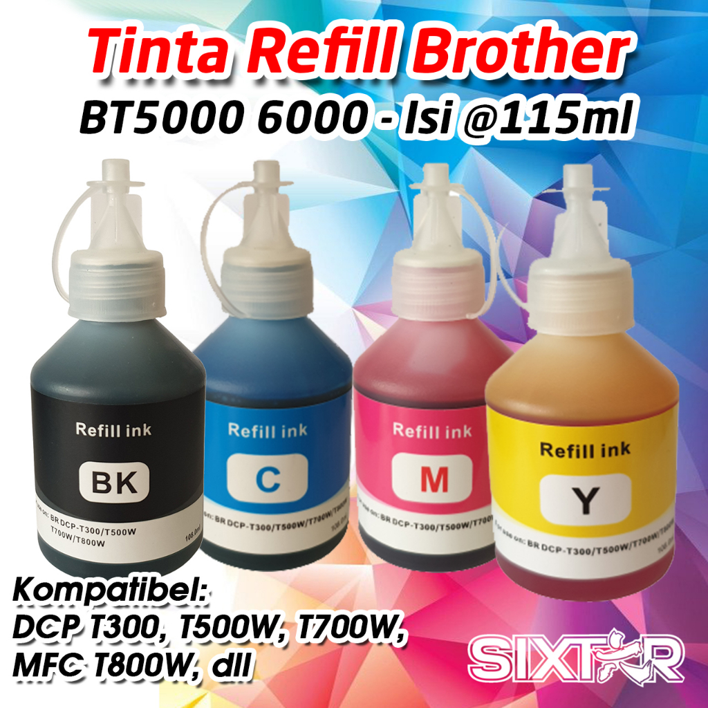 Tinta Refill Kompatibel Printer Brother BT5000 BT6000 refill ink DCP J125 T300 T500W T700W MFC 625DW T800W 115ML Pengganti Original