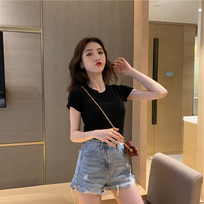 DF BJ406 Baju Atasan Kaos Wanita Lengan Pendek Korean Style Wanita Sexy Kekinian