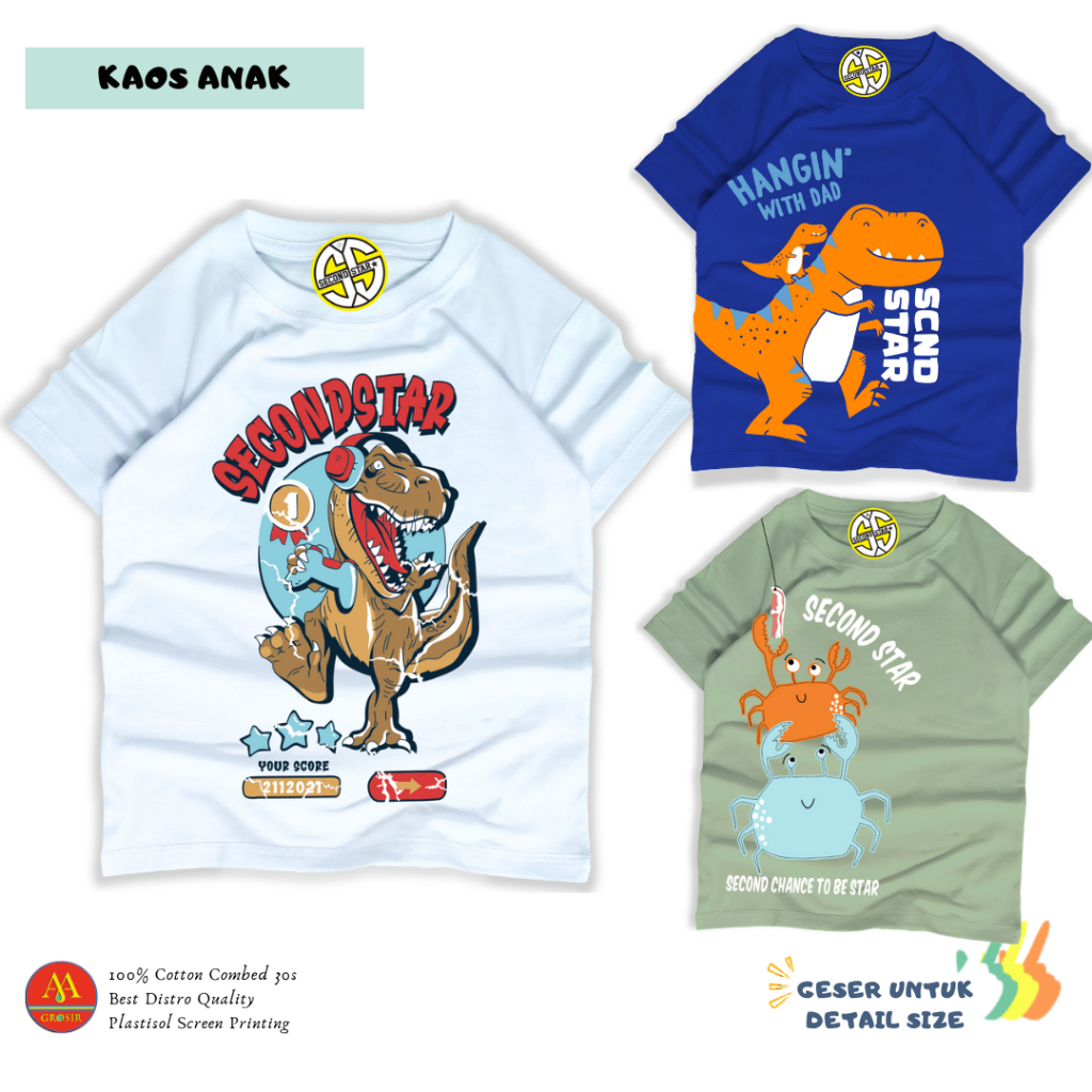 Baju Kaos Distro Anak Laki laki Premium Umur 1-12 Tahun Bahan Cotton Motif Dino-AMR236