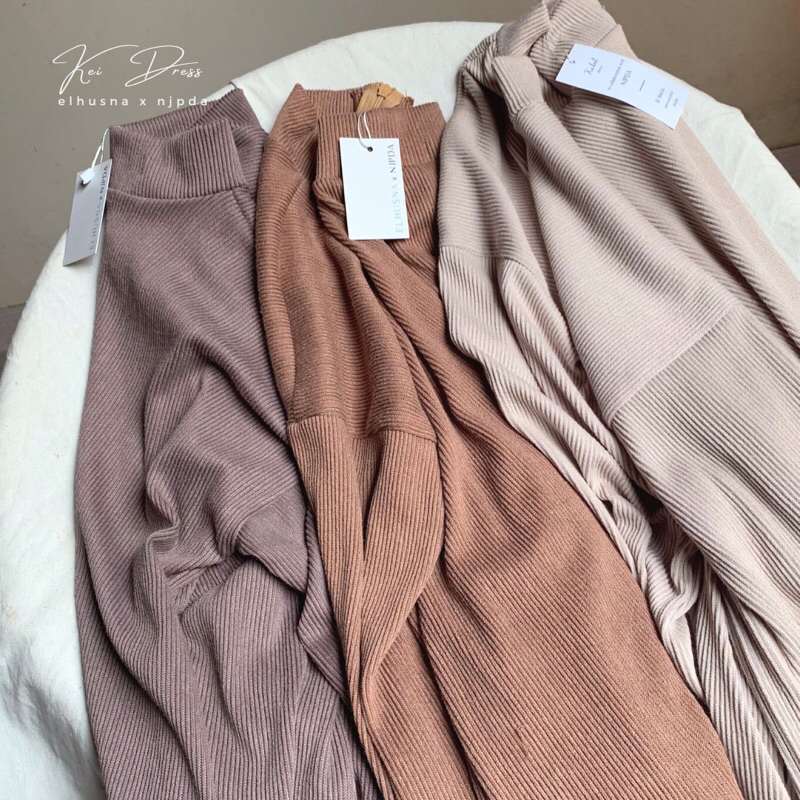 [𝐄𝐥𝐡𝐮𝐬𝐧𝐚] Kei Dress X Njpda/ Dress Wanita / Gamis Terbaru / Dress knit / Gamis Remaja / Knit wear