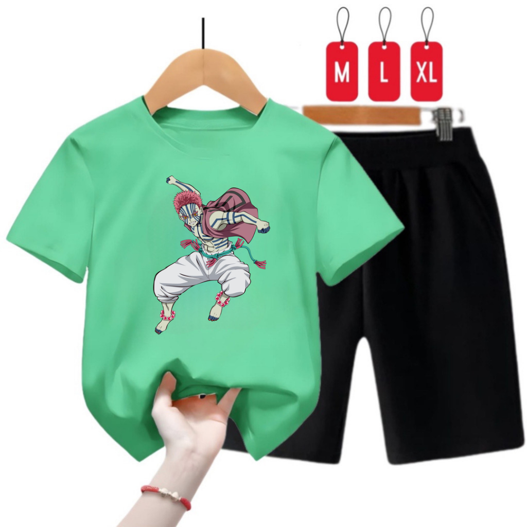 Setelan Baju Kaos Anak Demon Slayer Akaza