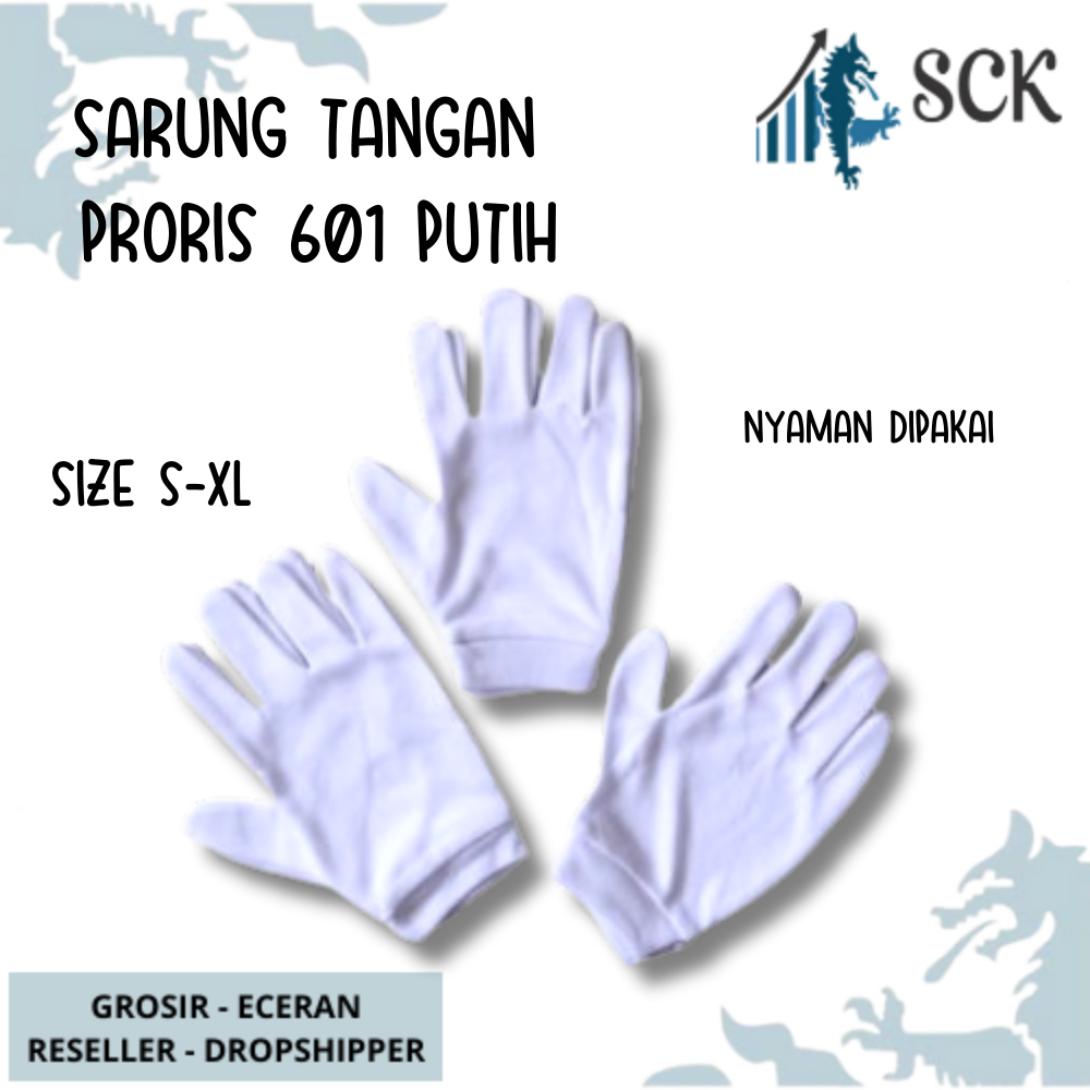 Sarung Tangan PRORIS 601 PUTIH Dewasa Polos Halus / Kaus Tangan