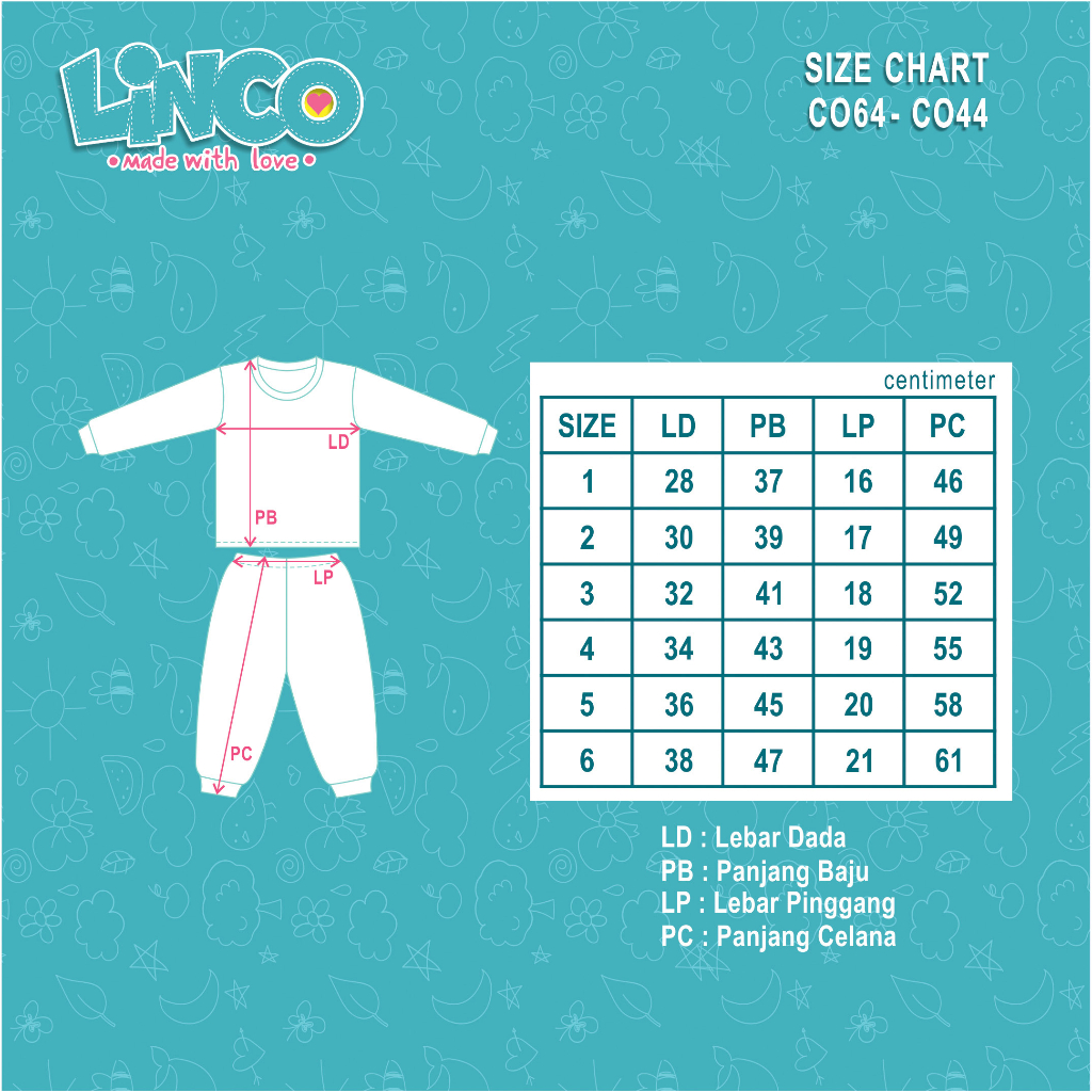 LINCO Setelan Piyama Panjang / Baju Anak 1 - 6 Tahun CO64