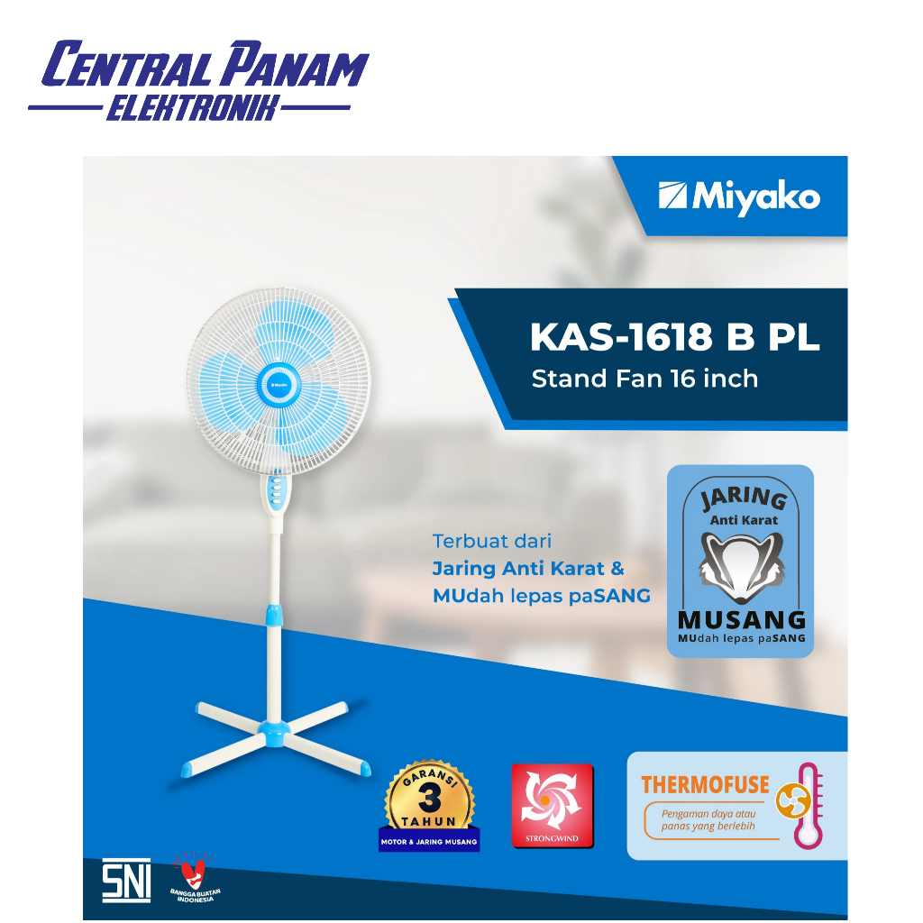 MIYAKO Kipas Angin 2in1 Stand Fan, Desk Fan KAS-1618B-PL Cebtral Panam Elektronik