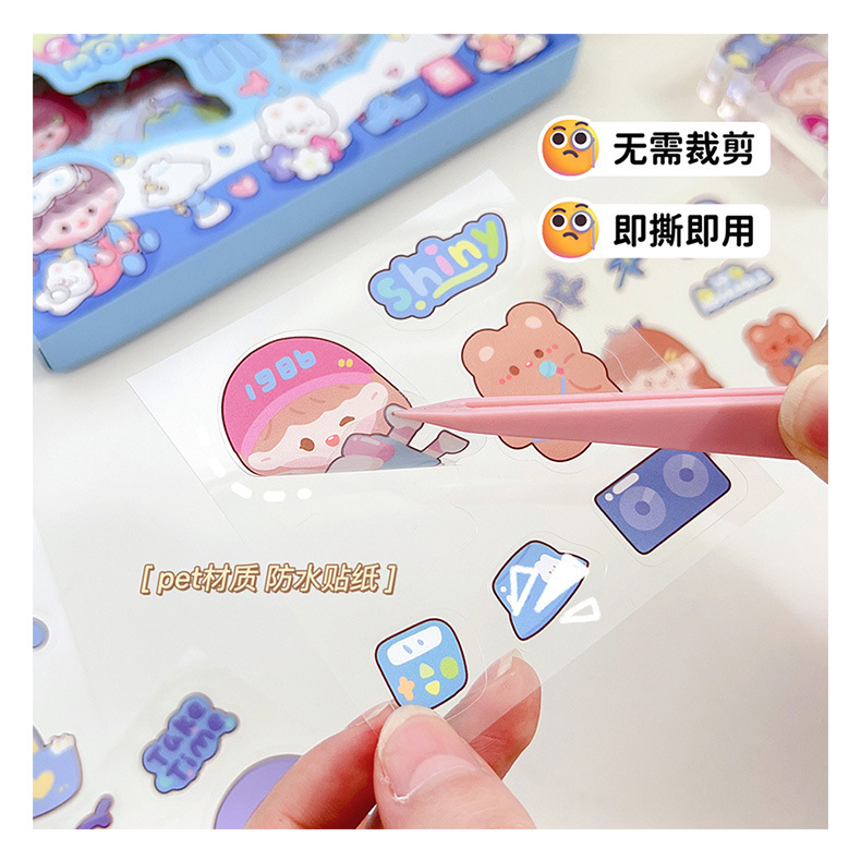 STIKER MOMO ANTI AIR STICKER LUCU TUMBLER KOREA FASHION WASHI TAPE GLITTER HOLOGRAM 1 BOX KAWAII LABEL KEKINIAN