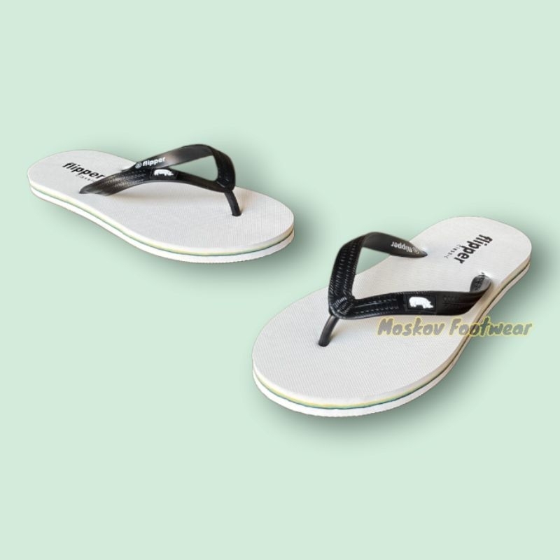 Sandal Jepit Pria Santai Munims Flip Flops Karet Rubber Anti Slip Sendal Japit Pantai Casual Flip Flop White On Black