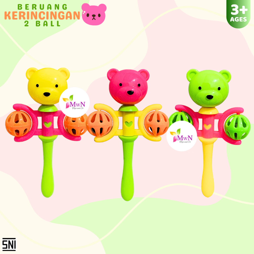 MWN Mainan Pegangan Kerincingan Bayi 2 ball BERUANG