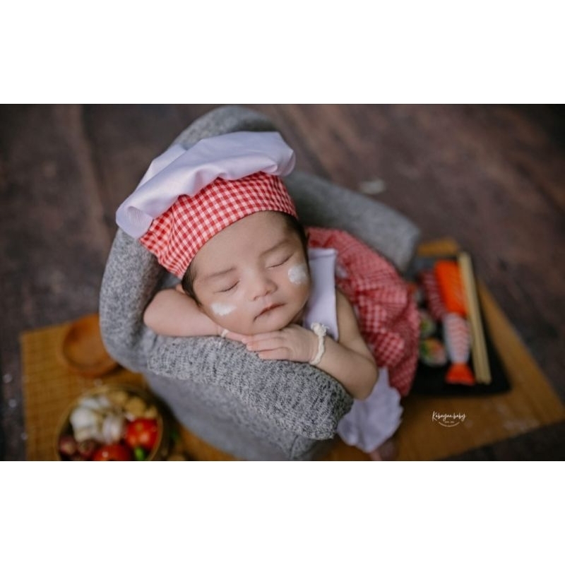 Baju Koki Chef bayi perempuan Kostum Foto Bayi Newborn Properti Foto Bayi Newborn