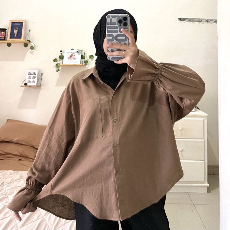 Amy Shirt Atasan Wanita Kemeja Bahan Linen Oversize Fashion Muslimah Bestseller