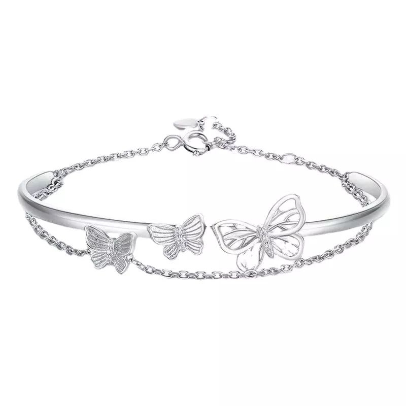 FerenHongXia Perhiasan Paduan Gelang tangan Rantai Silver Perancis Wanita  Kupu Kupu Hati Simple Fashion Peri Super