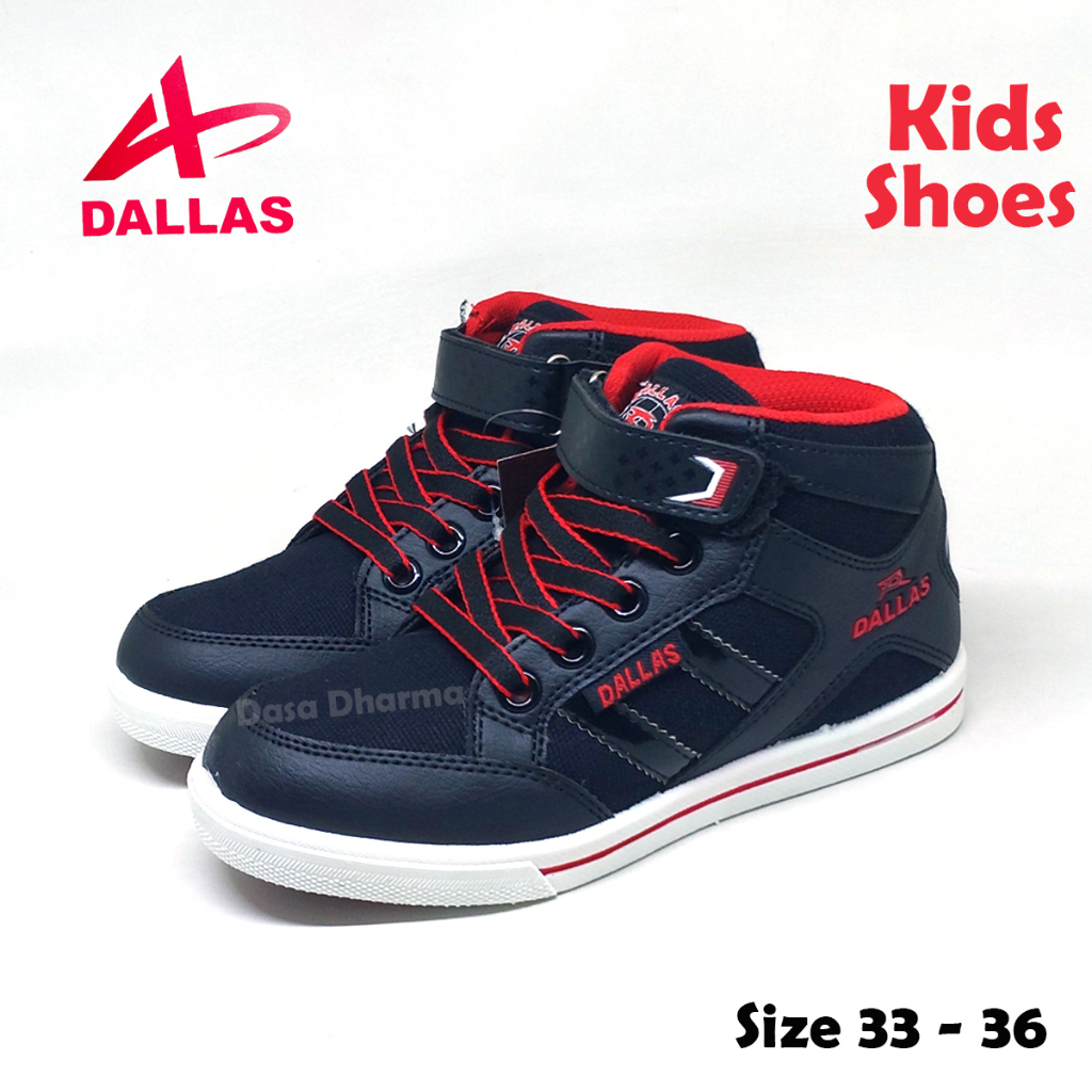 Sepatu Dallas Anak Laki Laki Sekolah SD Boot Tali Tinggi Hitam Merah Size 33 - 36