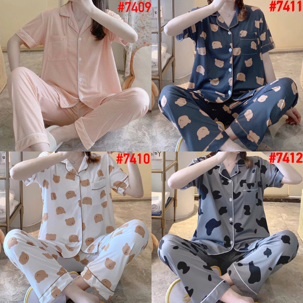 LEISURE WEAR Set Baju Tidur Wanita Dewasa Set  Piyama CP Pajamas Import Kemeja Lengan Pendek Celana 
