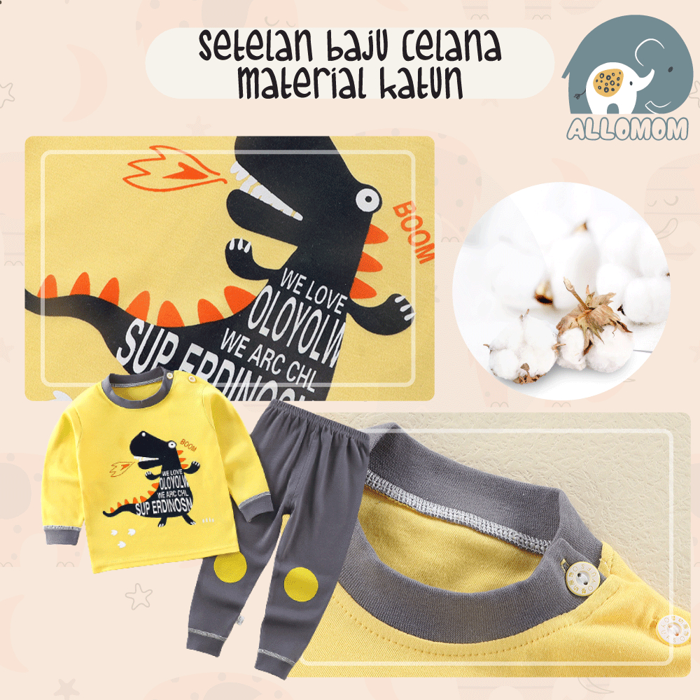 SETELAN BAJU TIDUR CELANA PANJANG ANAK / PIYAMA BAYI MATERIAL KATUN MOTIF KARAKTER LUCU LEMBUT