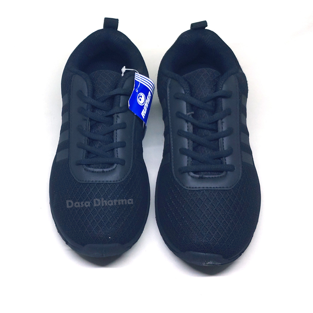 Sepatu Runner Sekolah SD SMP SMA Pria Sneakers Olahraga Hitam Polos Size 38 - 43